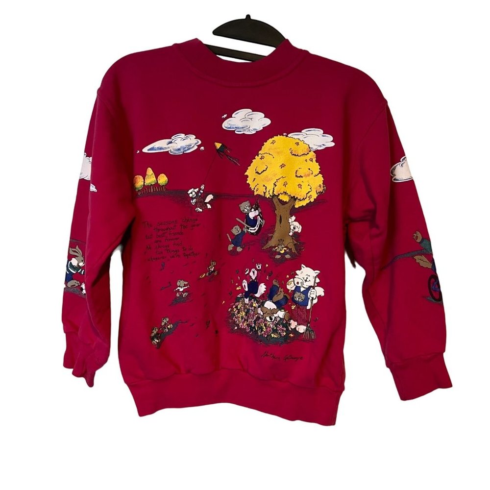 Northern Getaway Sweatshirt Girls Sm Playful Kitten Mice Dogs Best Friends Pink